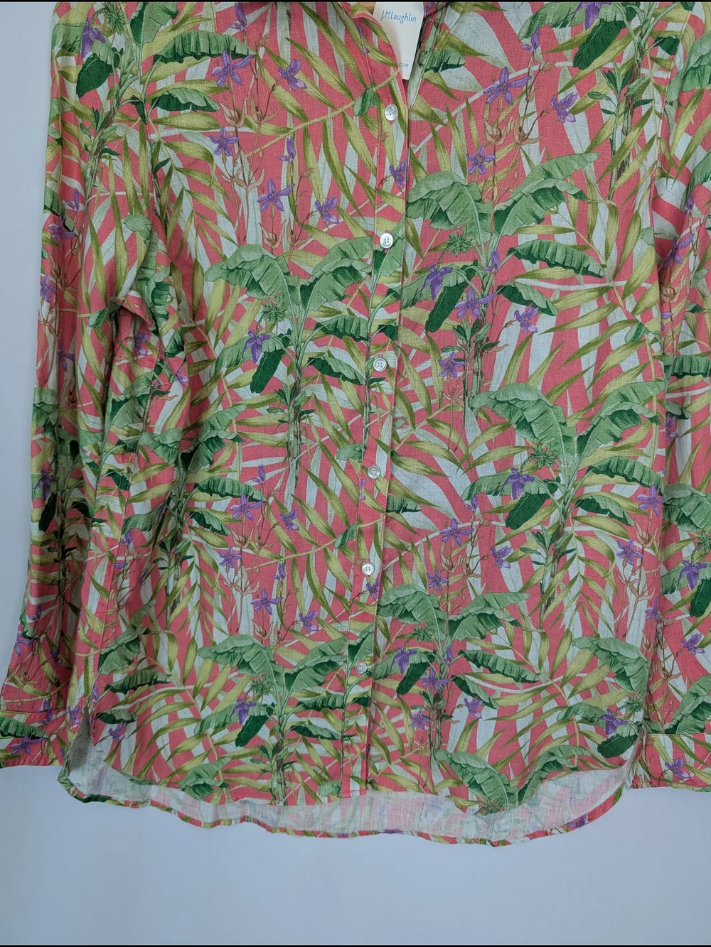 J.McLaughlin Britt Linen Button-Up Blouse Tropical - Picture 5 of 8